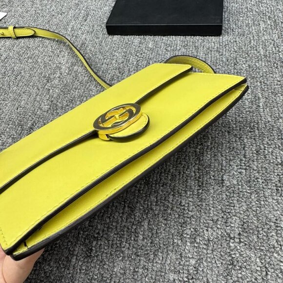 GUCCI Interlocking Wallet On Chain Yellow Leather Shoulder Bag 288-012725 - Picture 5 of 15